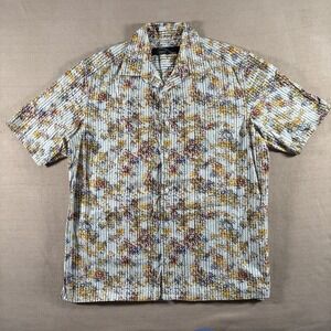 Jhane Barnes Shirt Mens Large Striped Paint Splatter Abstract Camp Collar Artsy